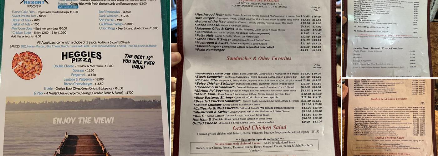 Marsh's View Point Resort Menu