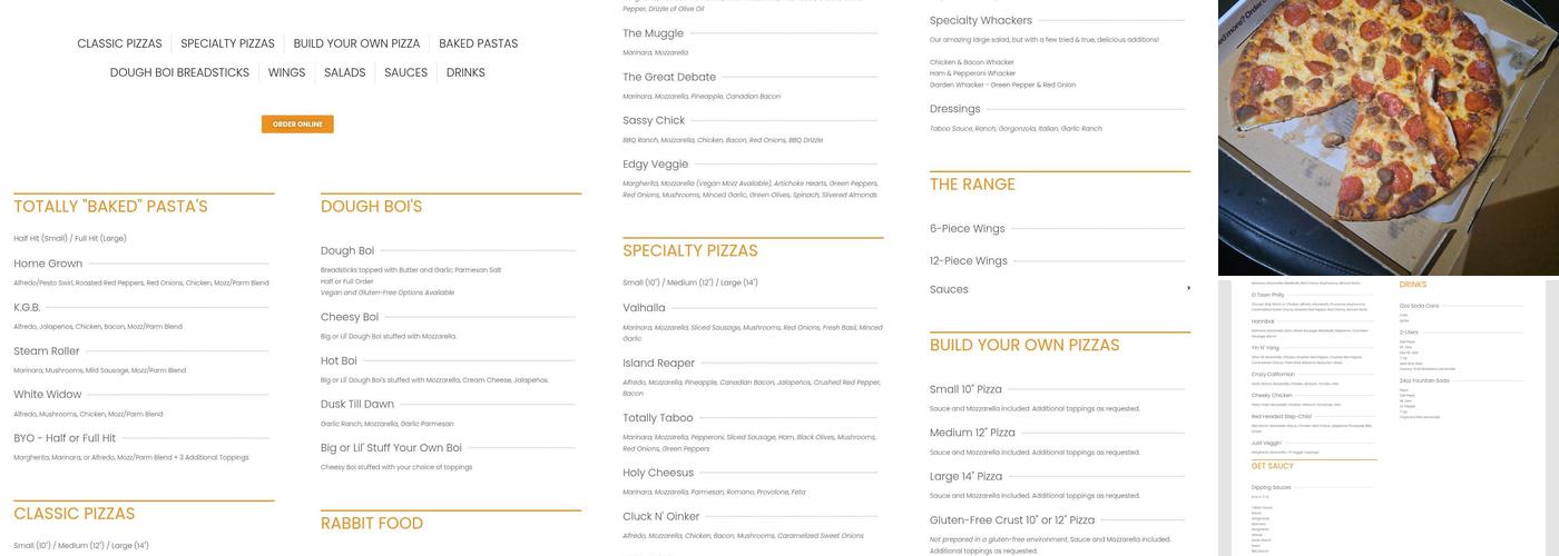 Taboo Pizza (Harrison) Menu