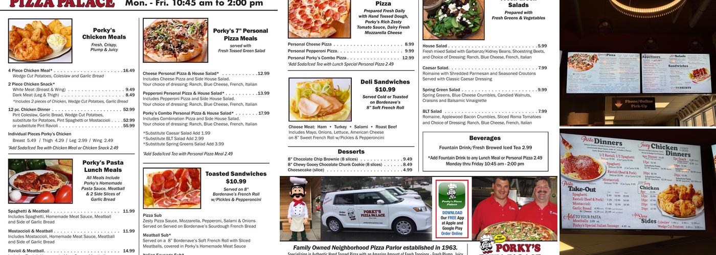 Porky's Pizza Palace Menu