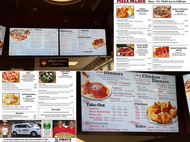 Porky's Pizza Palace Menu