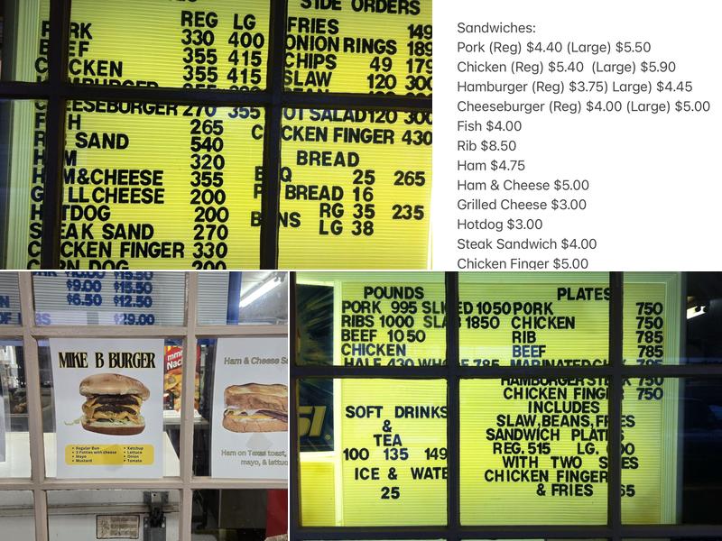 Hicks Barbeque Menu