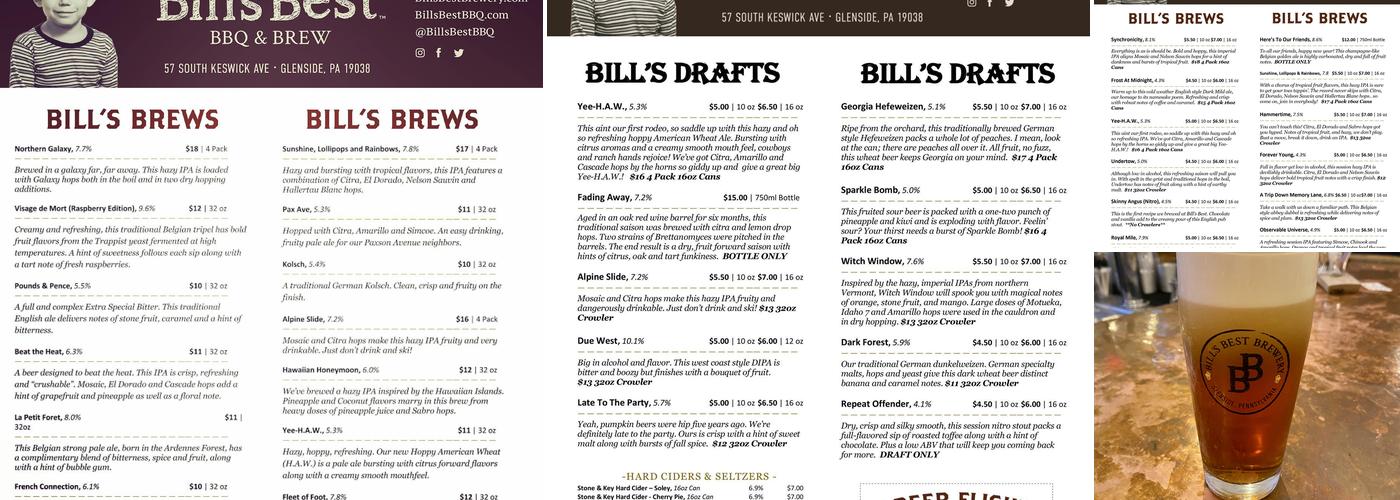 Bill's Best Brewery Menu