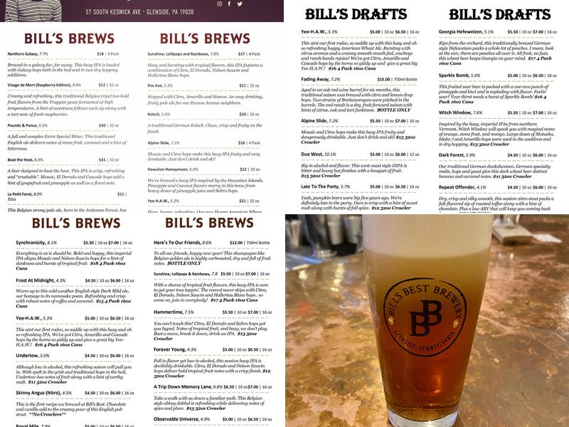 Bill's Best Brewery Menu