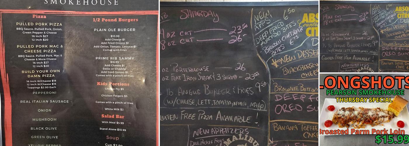 Longshots Pearson Smokehouse Menu