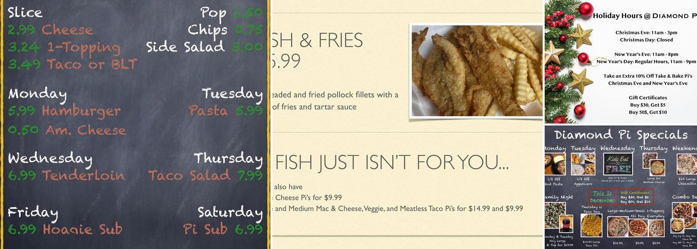 Diamond Pi Company Menu