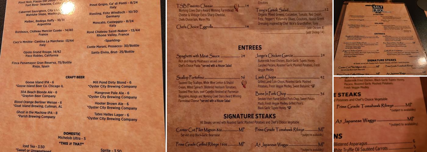 The Salt Block Menu