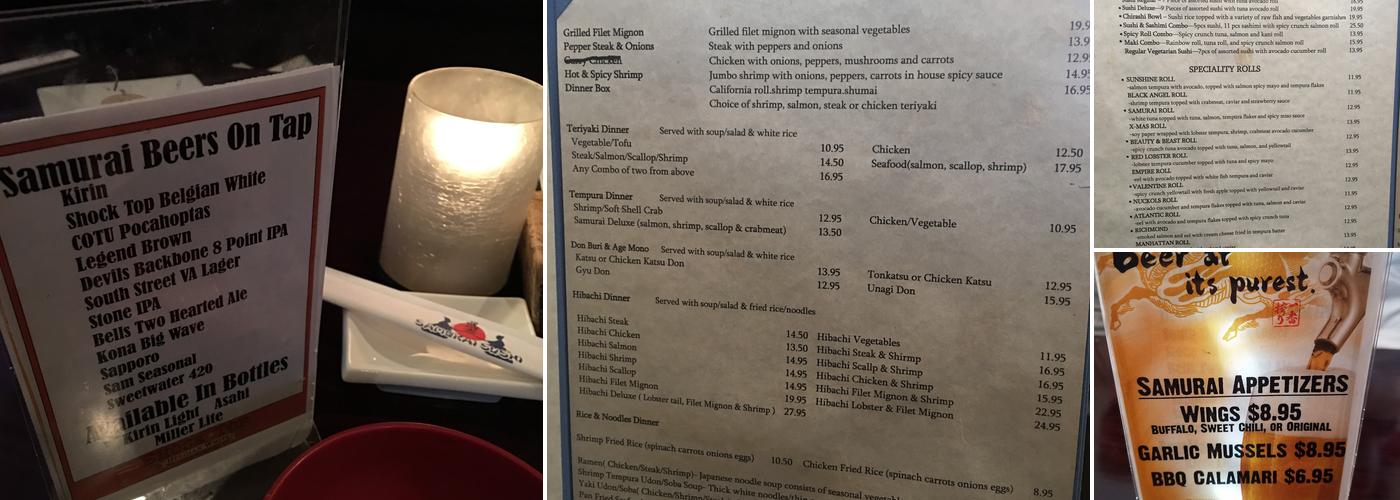 Samurai Sushi Menu