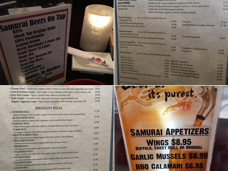 Samurai Sushi Menu