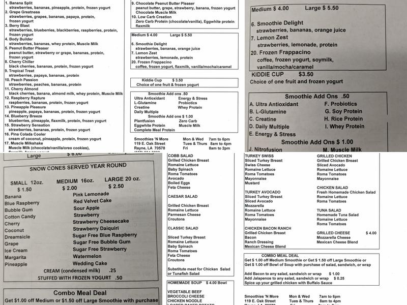 Smoothies 'n More Menu