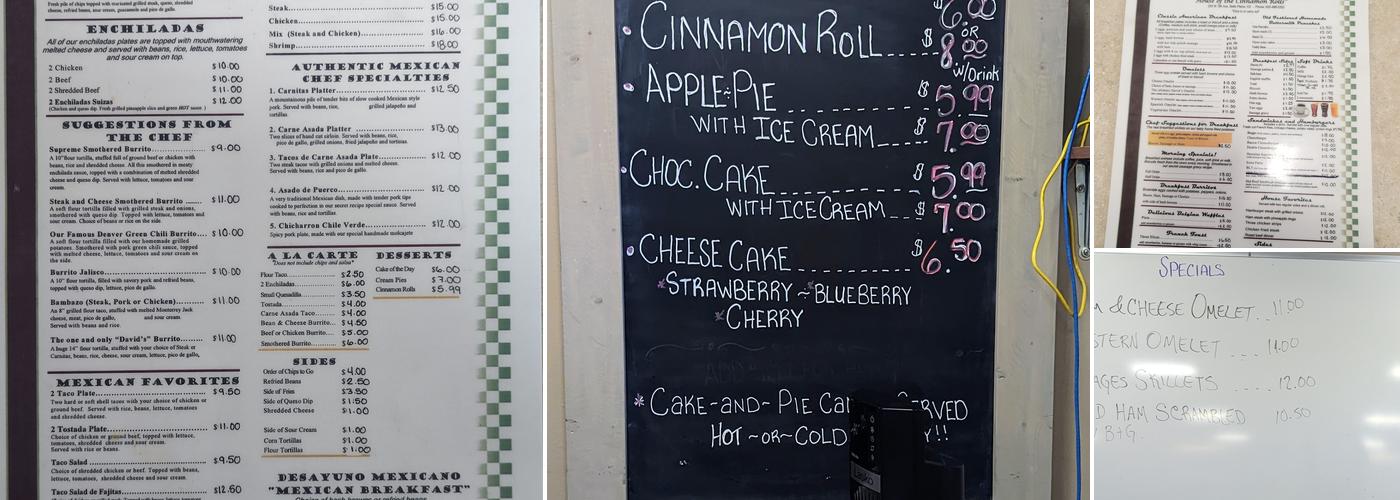 David's Diner Menu