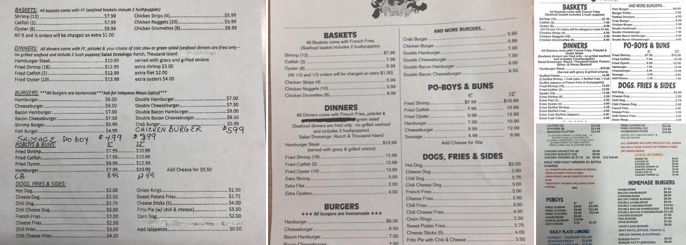 Davis Seafood Menu