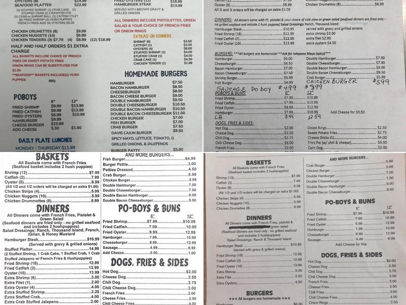 Davis Seafood Menu