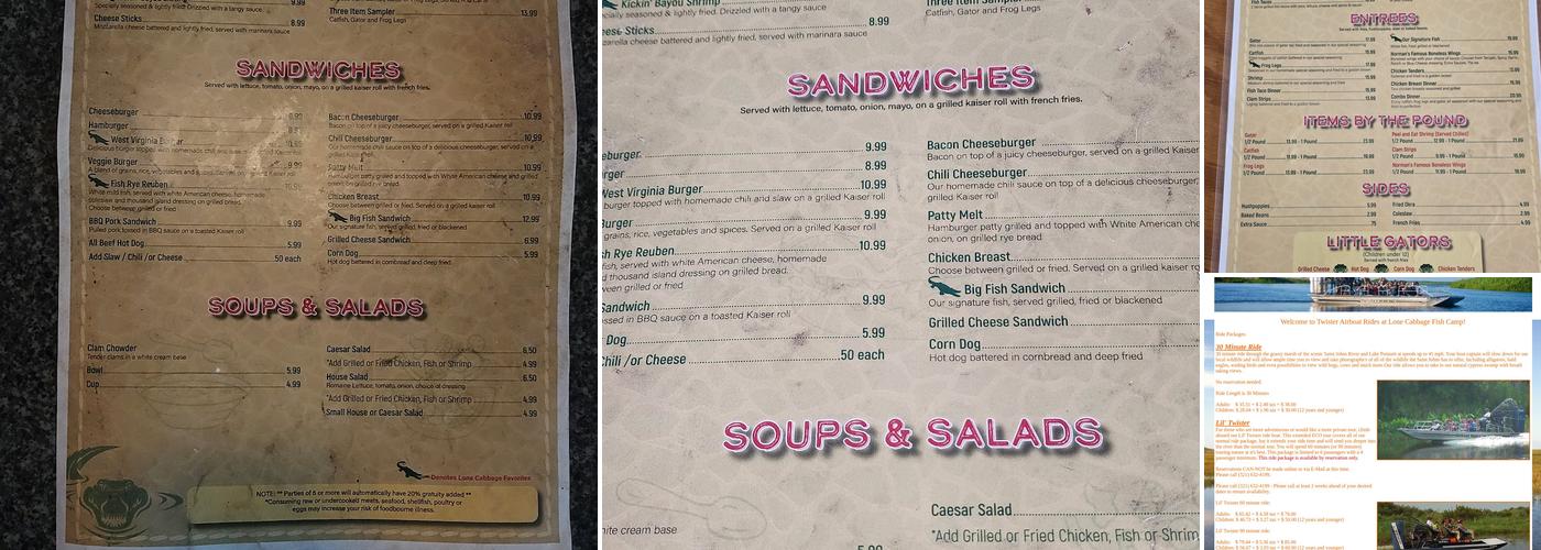 Lone Cabbage Fish Camp Menu