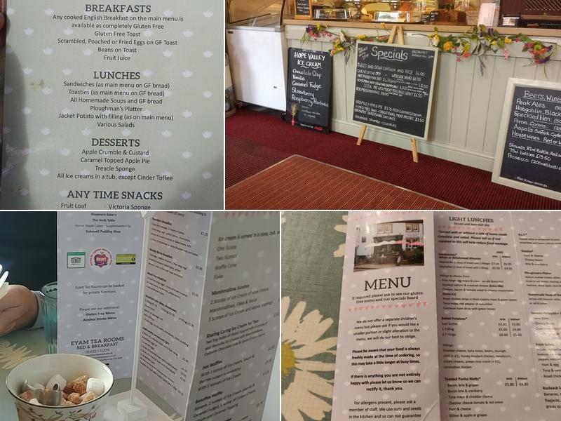 Eyam Tea Rooms and Accommodation Menu