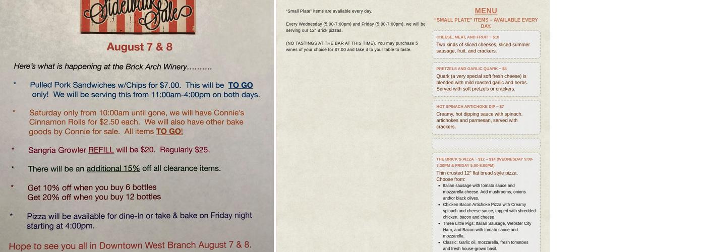 Brick Arch Winery Menu