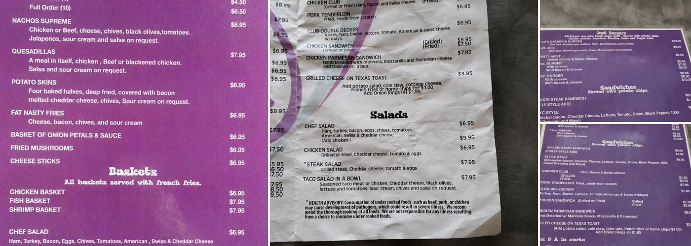 Jo's gather'n Place Menu