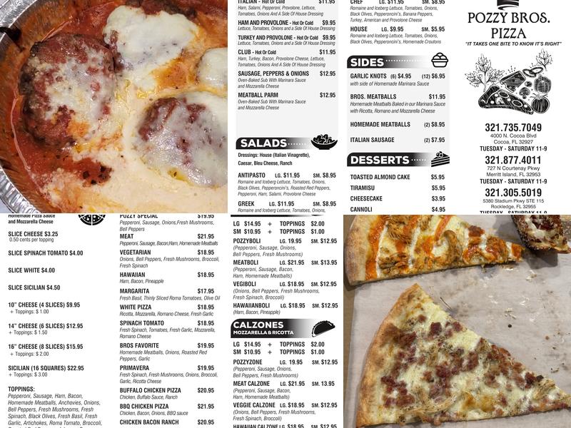 Pozzy Bros. Pizza Menu