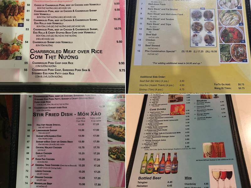 Phở Bác Hoa Viet Menu