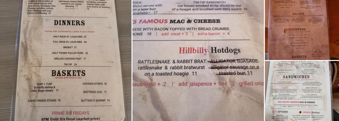 The Gold Mine Grill - Saloon - Hotel Menu