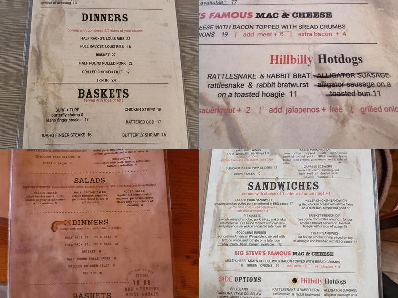 The Gold Mine Grill - Saloon - Hotel Menu