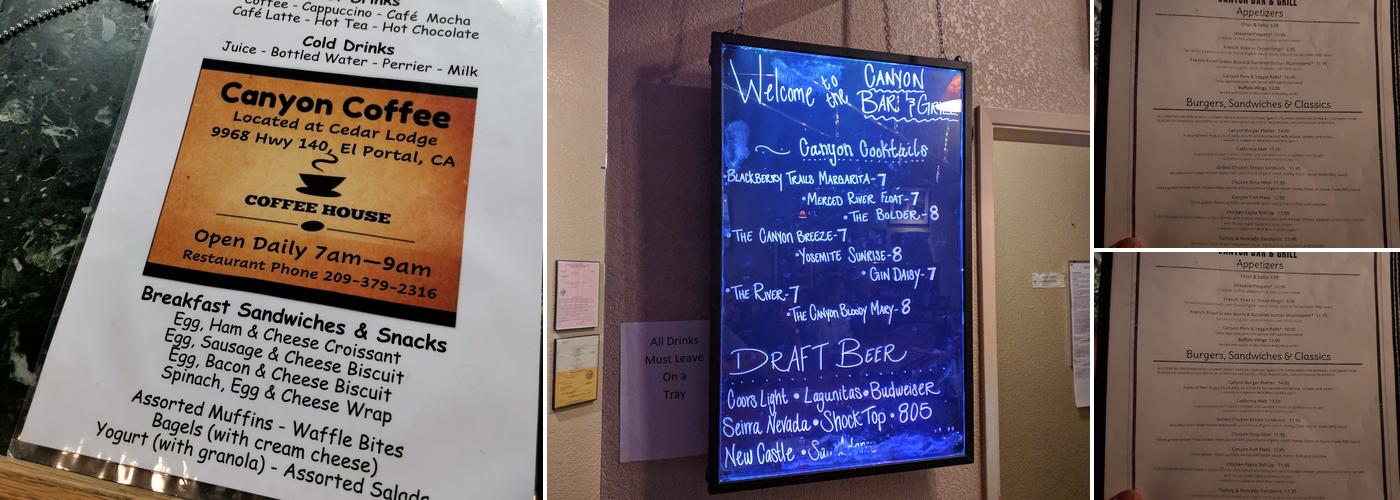 Yosemite Cedar Lodge Menu