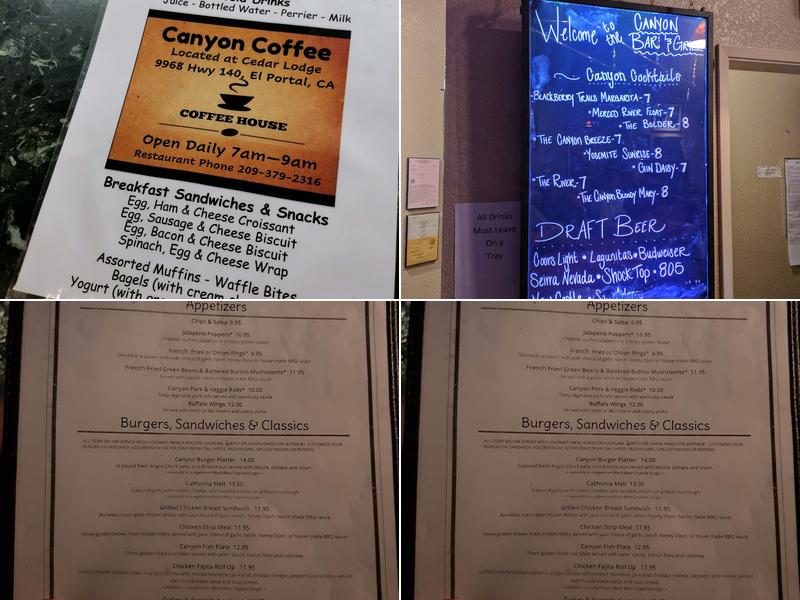 Yosemite Cedar Lodge Menu