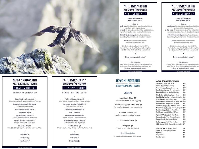 Noyo Harbor Inn Menu