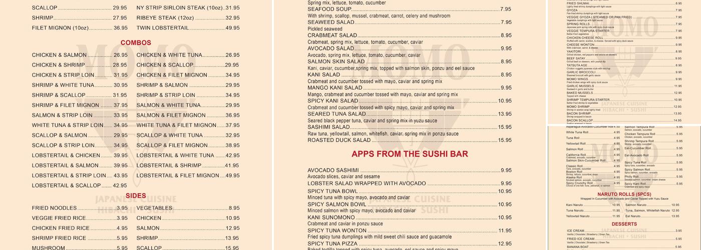 Momo Hibachi Steak House & Bar Menu