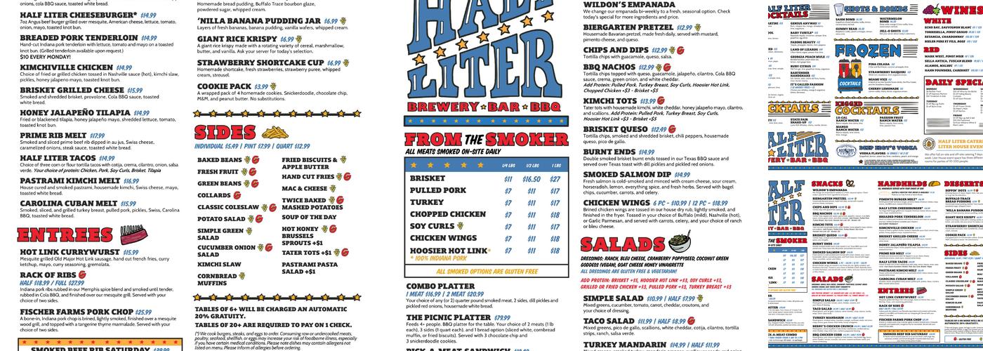 Half Liter BBQ Menu