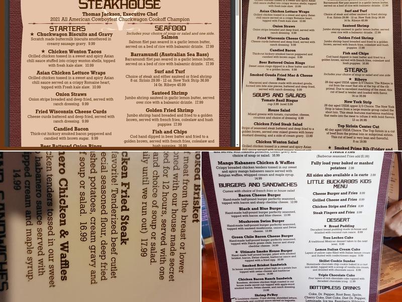 Jackson Ranch Steakhouse Menu