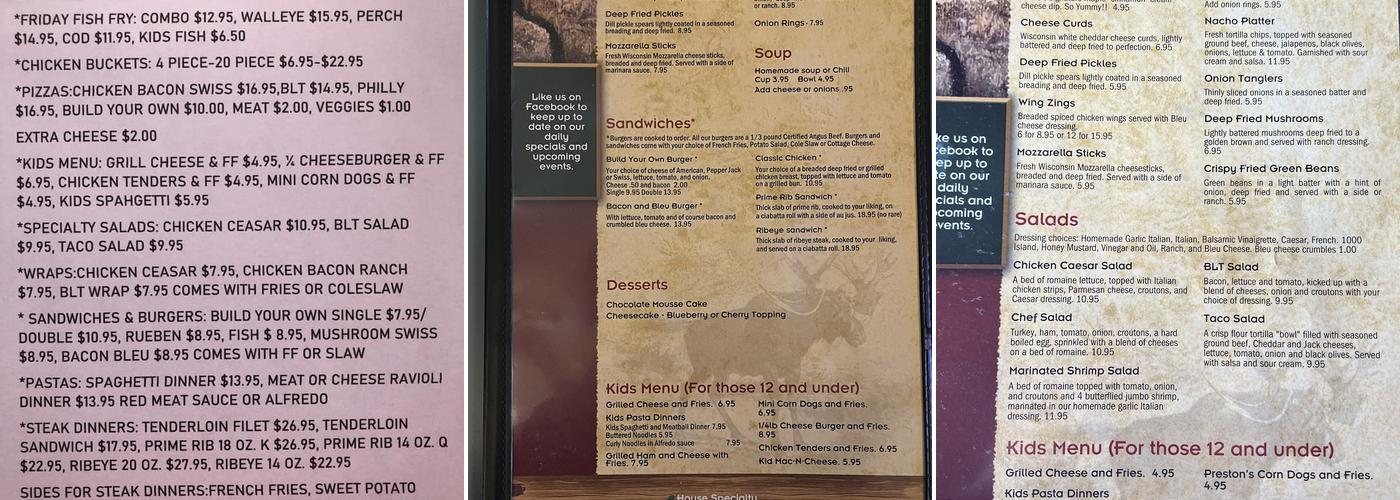 Annie's Trading Post Menu