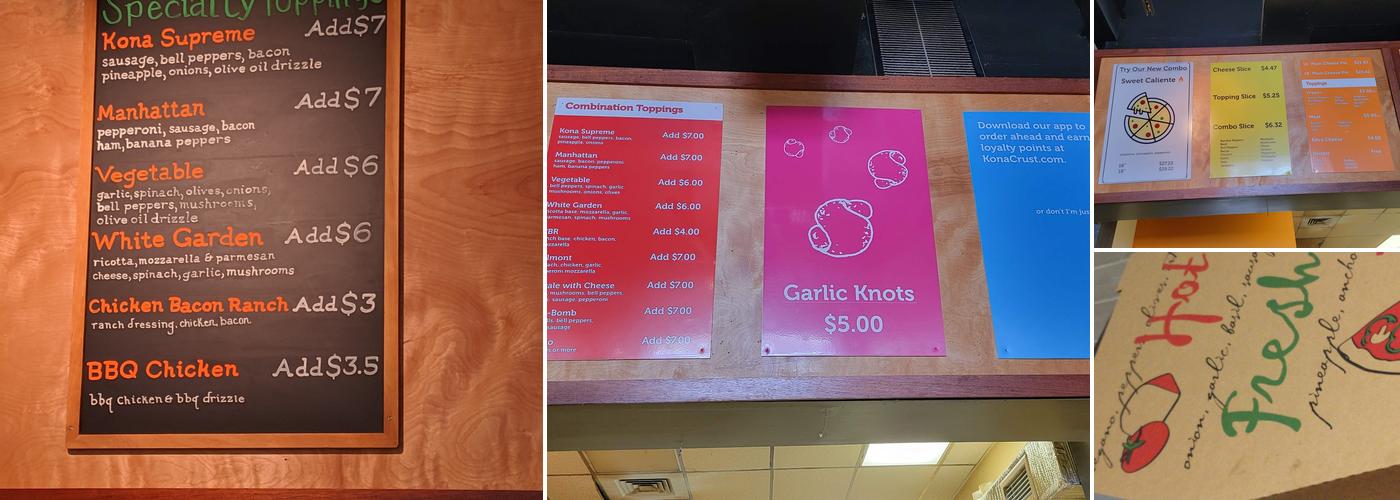 Kona Crust Menu