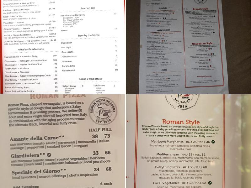 Nui Italian Menu
