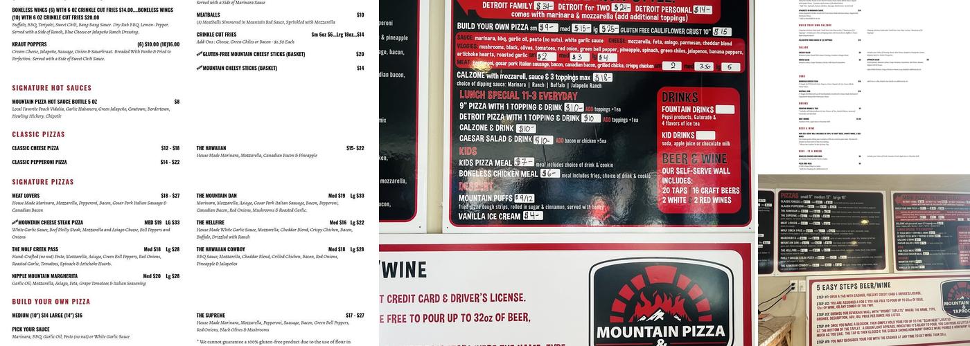 Mountain Pizza and Taproom Menu