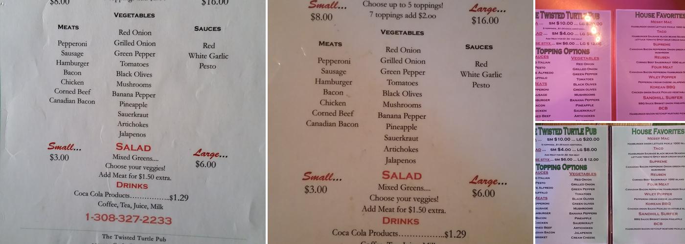 The Twisted Turtle Pub Menu