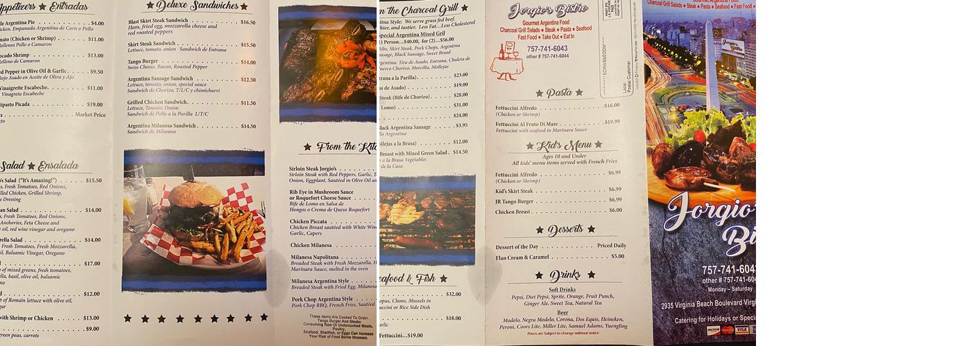 Jorgio's Bistro Menu