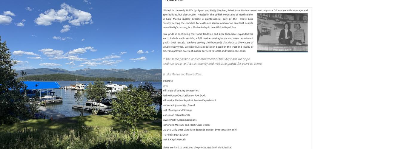 Priest Lake Marina Menu