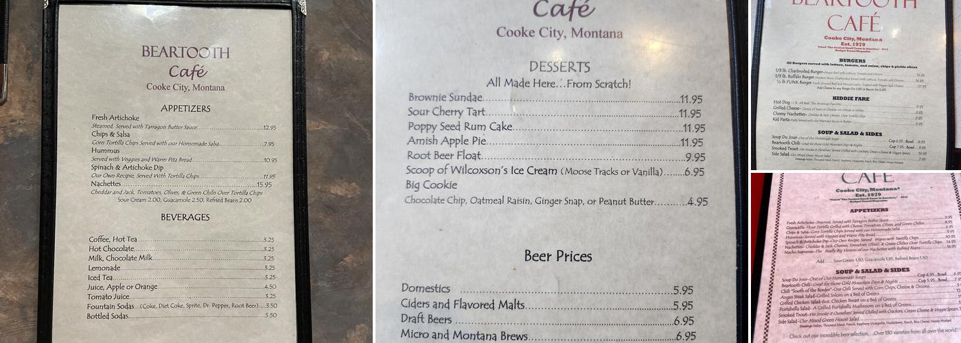 Beartooth Cafe Menu