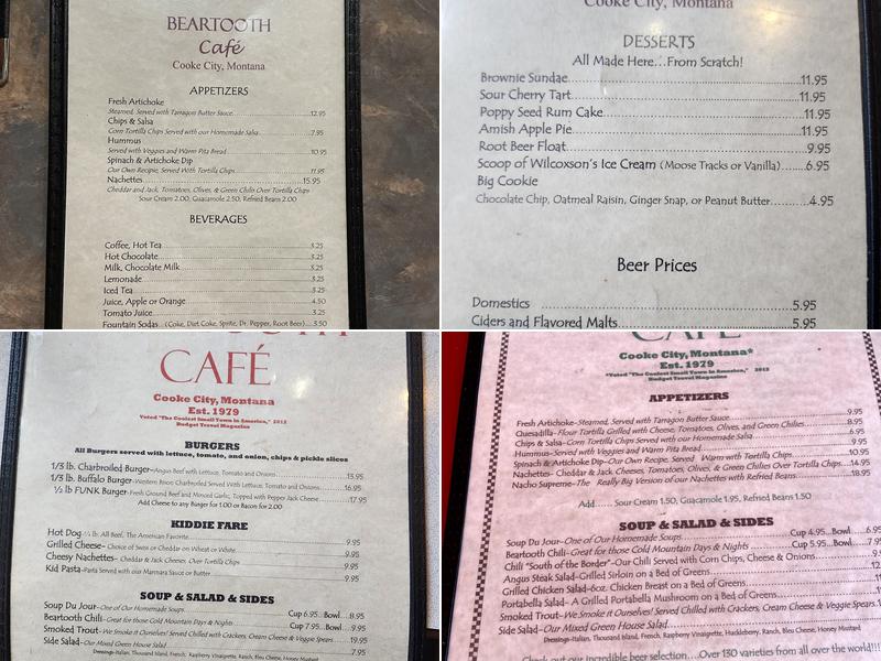 Beartooth Cafe Menu