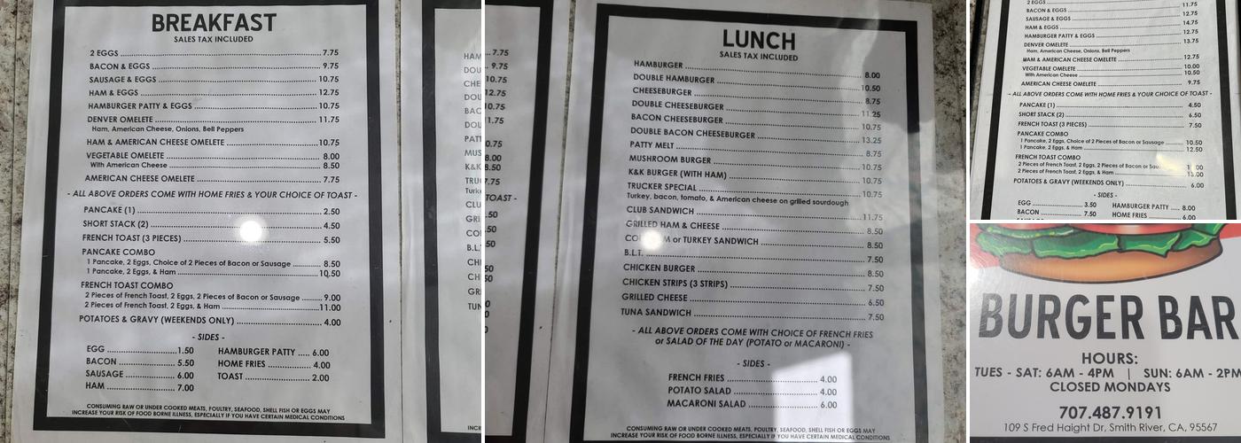 Alta's Burger Bar Menu
