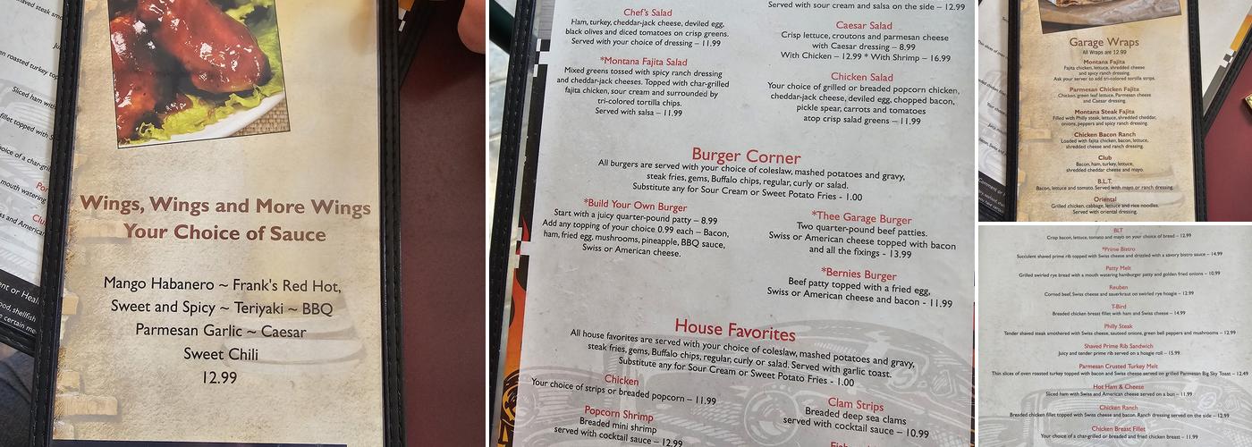 Thee Garage & Steakhouse Menu