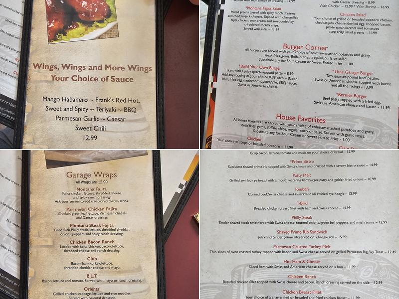 Thee Garage & Steakhouse Menu