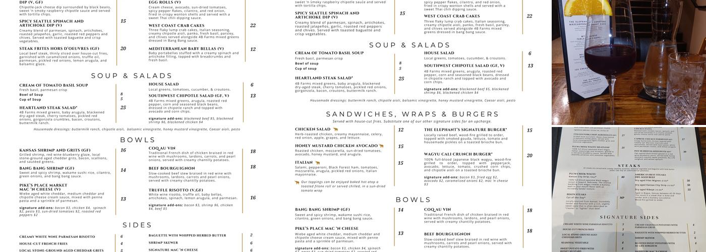 The Elephant Bistro & Bar Menu