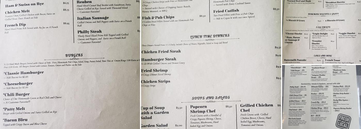 Frontier Diner Menu