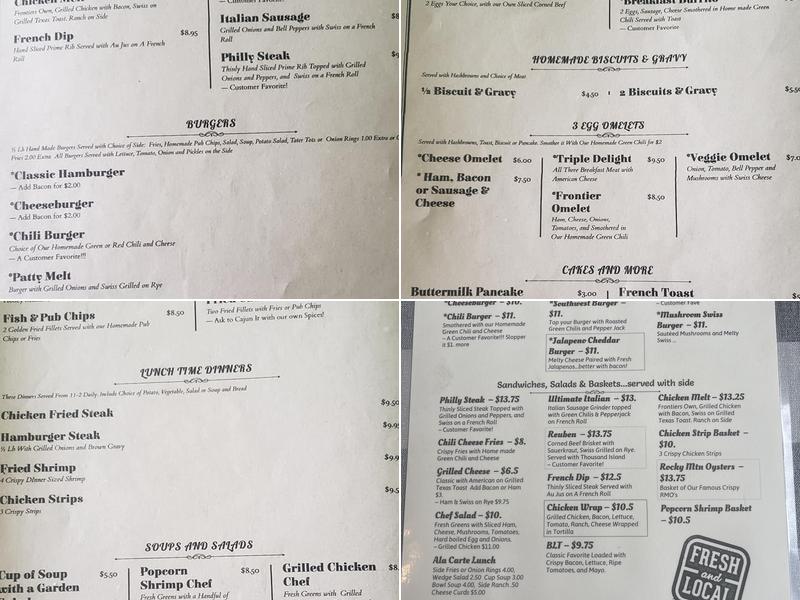 Frontier Diner Menu