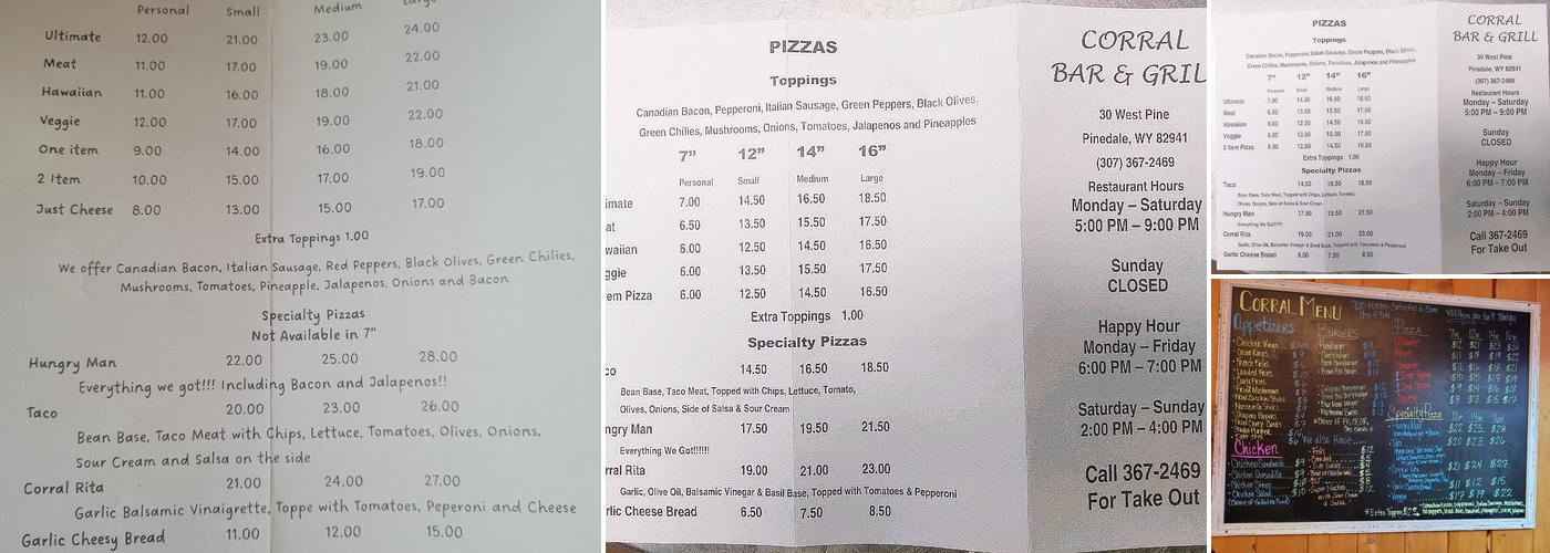 Corral Bar & Grill Menu