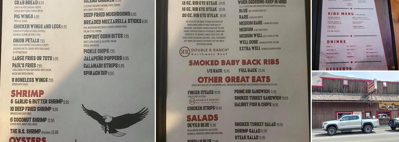 Seven Devils Bar & Steakhouse Menu