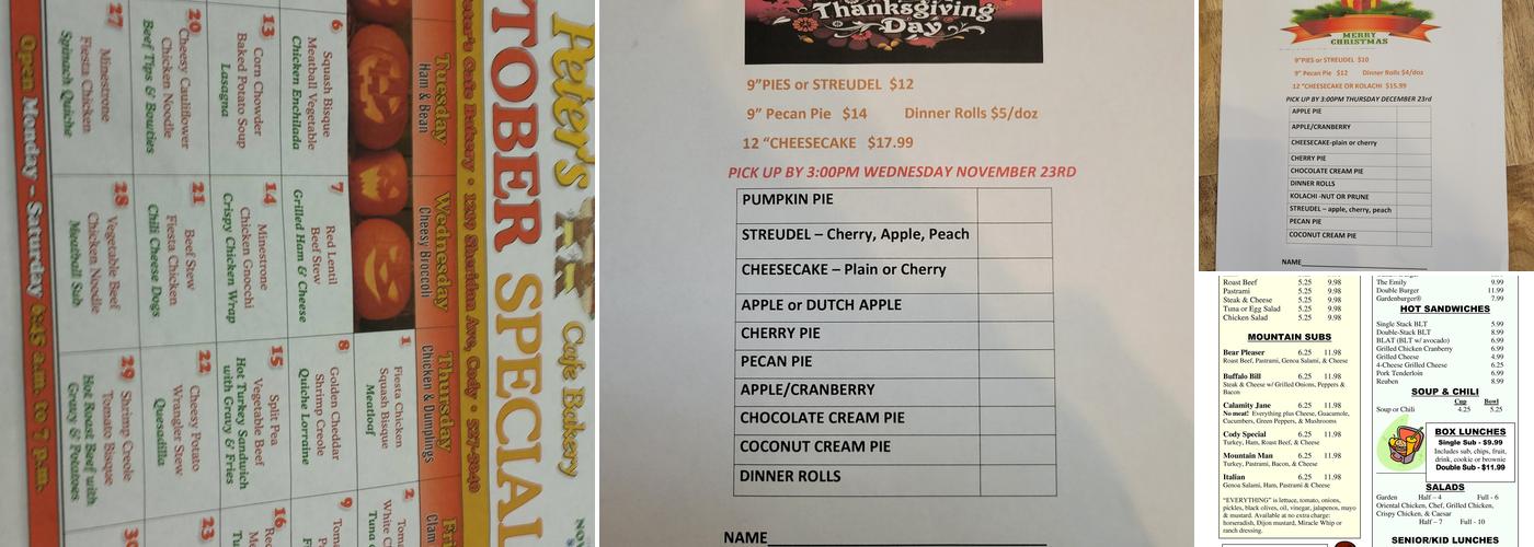 Peter's Cafe & Bakery Menu