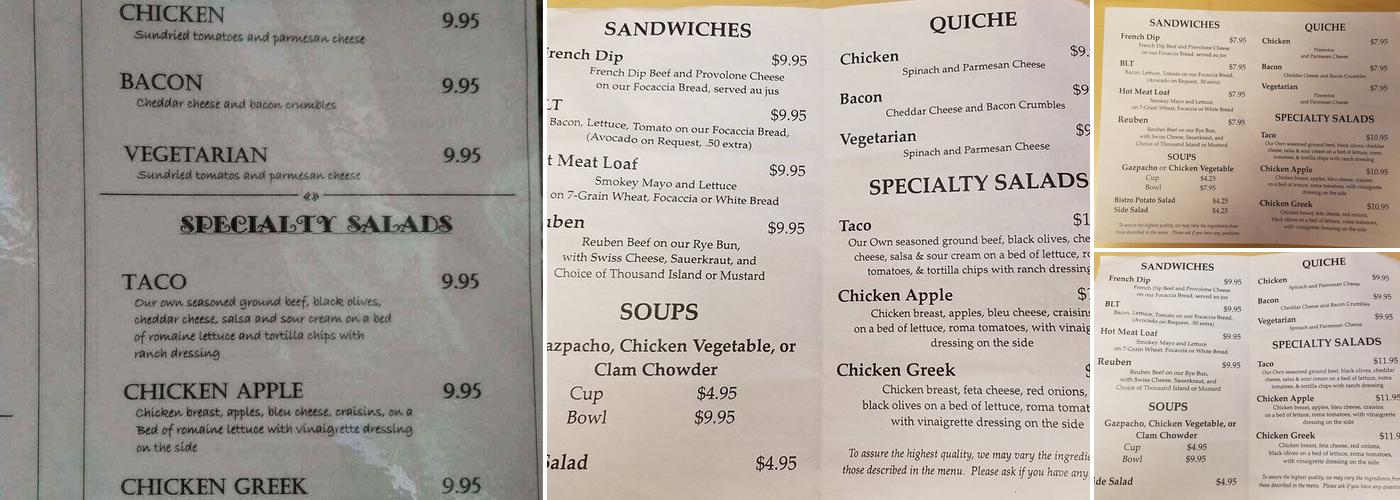 Heritage Bakery Menu