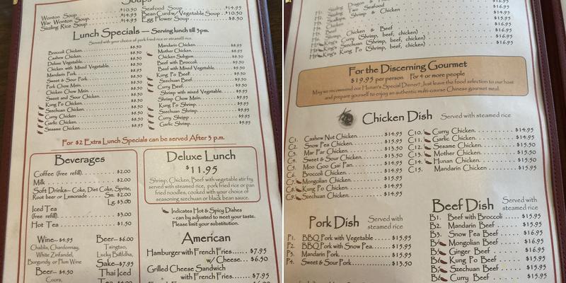 Hunan Chinese Restaurant Menu